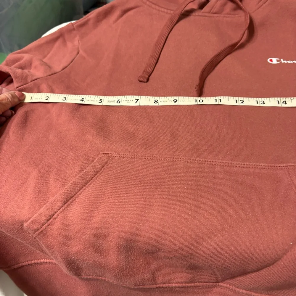 Champion Women's Powerblend Fleece Hoodie in Sandalwood Red. - Picture 5 of 8